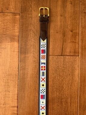 Vineyard Vines Nautical Signal Flag Belt Size 32 Canvas Leather Made in USA